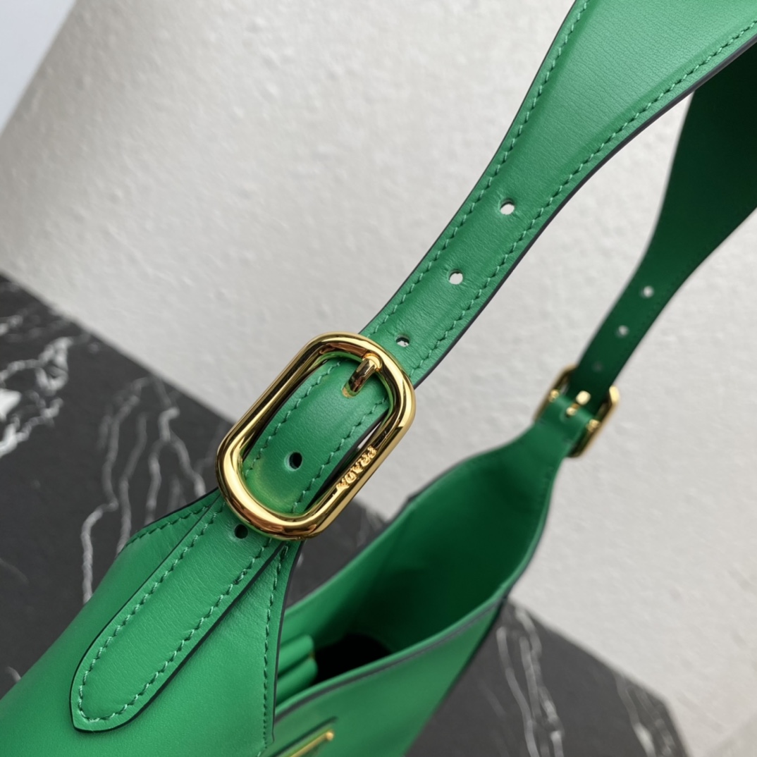 Prada Soft Leather Armpit Bag Handbag Shoulder Bag Green 1BC179